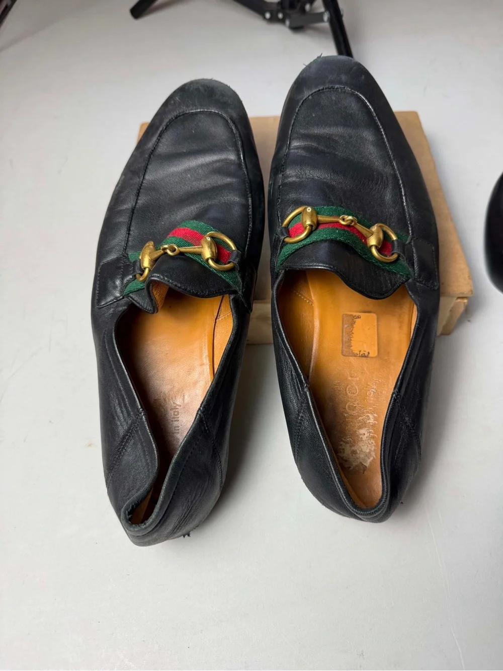 Gucci Brixton Black Leather Horsebit Web Loafers 6.5 UK / 7.5 US